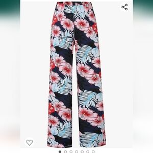 NWT SSLR cotton Hibiscus flower wide leg lounge pants with elastic waist & pocke